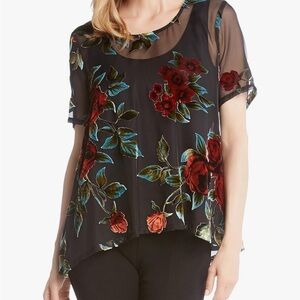 Karen Kane Black and Red Asymmetrical Embellished Blouse